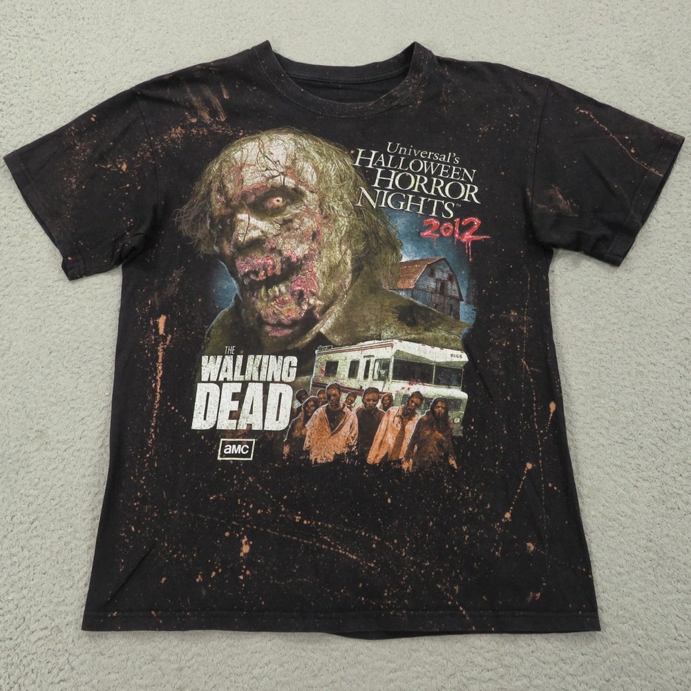 Halloween Horror Nights Shirt Adult Small Bleached Grunge Walking Dead Mens 2012